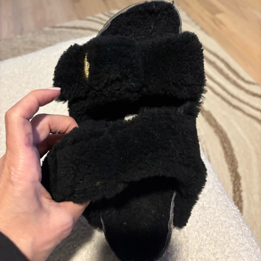 Black shearling Birkenstocks